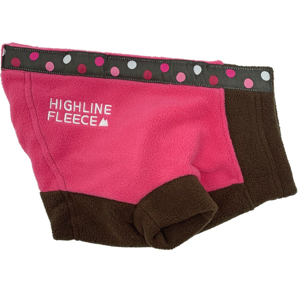 Highline Fleece Dog Coat - Pink and Brown with Polka Dots