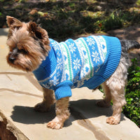 
              Combed Cotton Snowflake and Hearts Dog Sweater - Blue
            