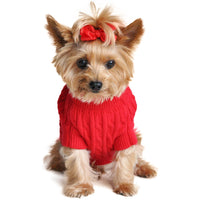 
              Combed Cotton Cable Knit Dog Sweater - Fiery Red
            