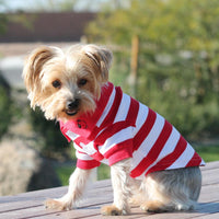 
              Striped Dog Polo - Flame Scarlet Red and White
            