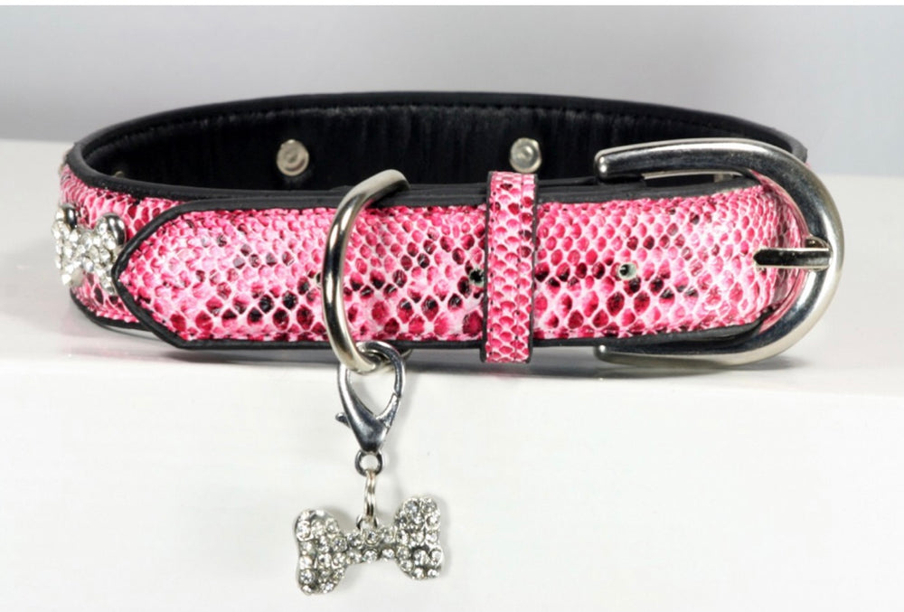 Crystal Bone Charm Collar - Pink