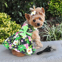 
              Twilight Black Hawaiian Hibiscus Dog Dress with Leash
            