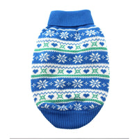 
              Combed Cotton Snowflake and Hearts Dog Sweater - Blue
            