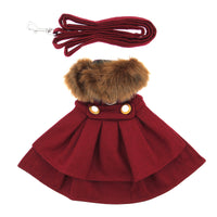 Wool Fur-Trimmed Dog Harness Coat by Doggie Design- Burgundy