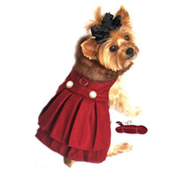 Wool Fur-Trimmed Dog Harness Coat by Doggie Design- Burgundy