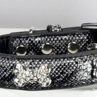 Crystal Bone Charm Collar - Black