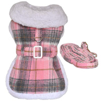Pink & White Plaid Designer Harness Coat and Matching Leash