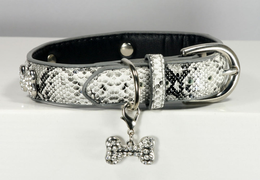 Crystal Bone Charm Collar - White