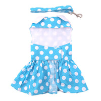 
              Blue Polka Dot Dog Dress with Matching Leash
            