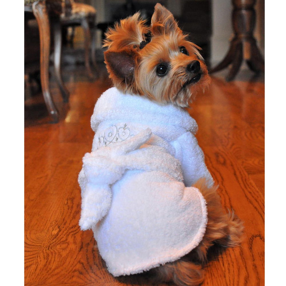 White Silver Tiara Cotton Dog Bathrobe by Doggie Design