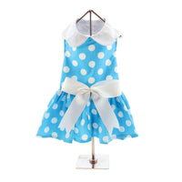 
              Blue Polka Dot Dog Dress with Matching Leash
            