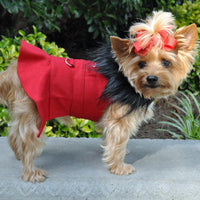 
              Wool Fur-Trimmed Dog Harness Coat by Doggie Design - Red
            