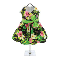 
              Twilight Black Hawaiian Hibiscus Dog Dress with Leash
            