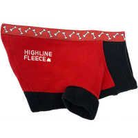 
              Highline Fleece Dog Coat - Red and Black with Rolling Bones
            