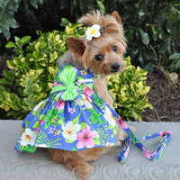 
              Blue Lagoon Hawaiian Hibiscus Dog Dress with Matching Leash
            