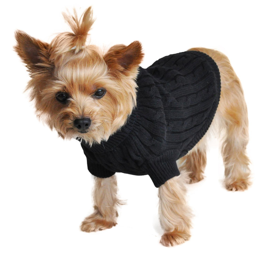 Combed Cotton Cable Knit Dog Sweater - Jet Black