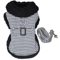 
              Black and White Classic Houndstooth Dog Harness Coat with Leash
            