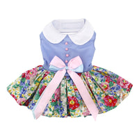 Blue and White Pastel Pearls Floral Dress with Matching Leash