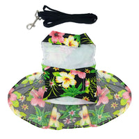 
              Twilight Black Hawaiian Hibiscus Dog Dress with Leash
            