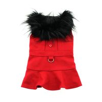 
              Wool Fur-Trimmed Dog Harness Coat by Doggie Design - Red
            