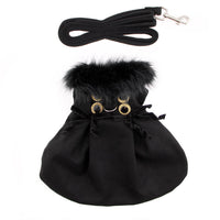 Wool Fur-Trimmed Dog Harness Coat by Doggie Design - Black