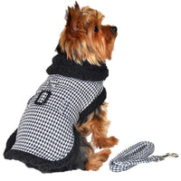 
              Black and White Classic Houndstooth Dog Harness Coat with Leash
            